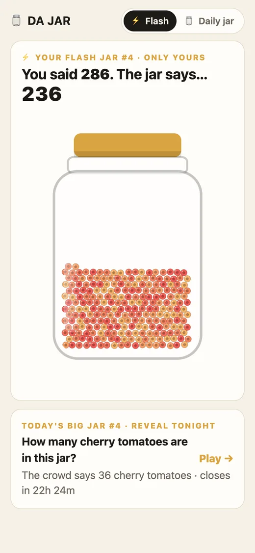 You said 286. The jar says… 236, while the jar fills back up.
