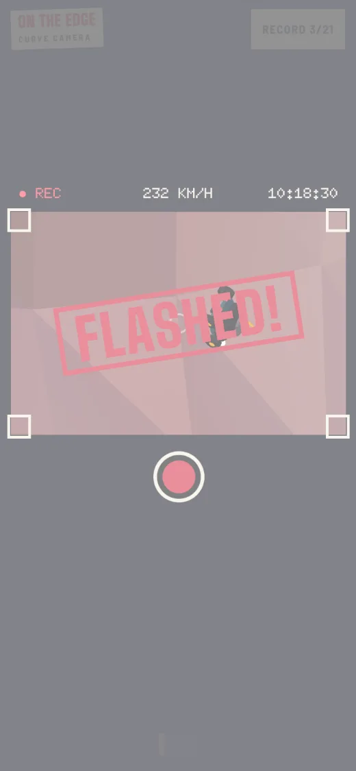 The flash: the viewfinder goes white and FLASHED! is stamped across the photo.
