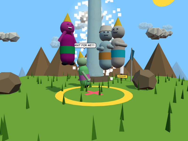 Cheeky jumping mid-air next to two grey ghosts, with Zippy shouting wait for me.